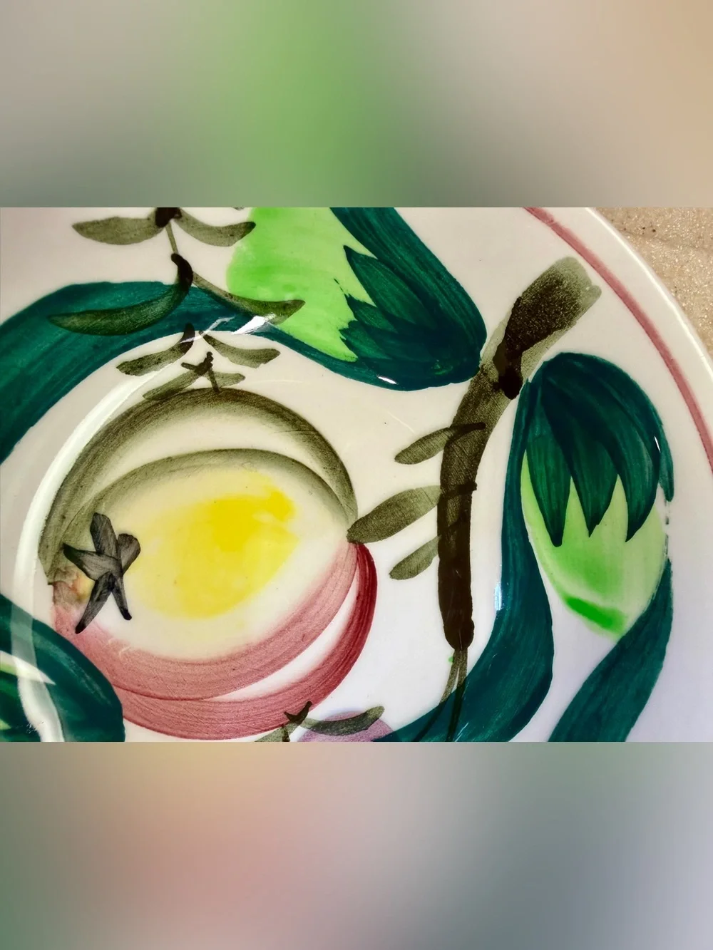 Hand-Painted Tropical Fruit Iron Stone Side Bowls set-4 Green Red Purple Yellow